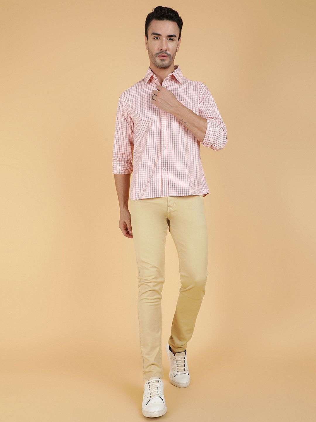 Kotty Men Relaxed Spread Collar Tartan Checked Casual Shirt