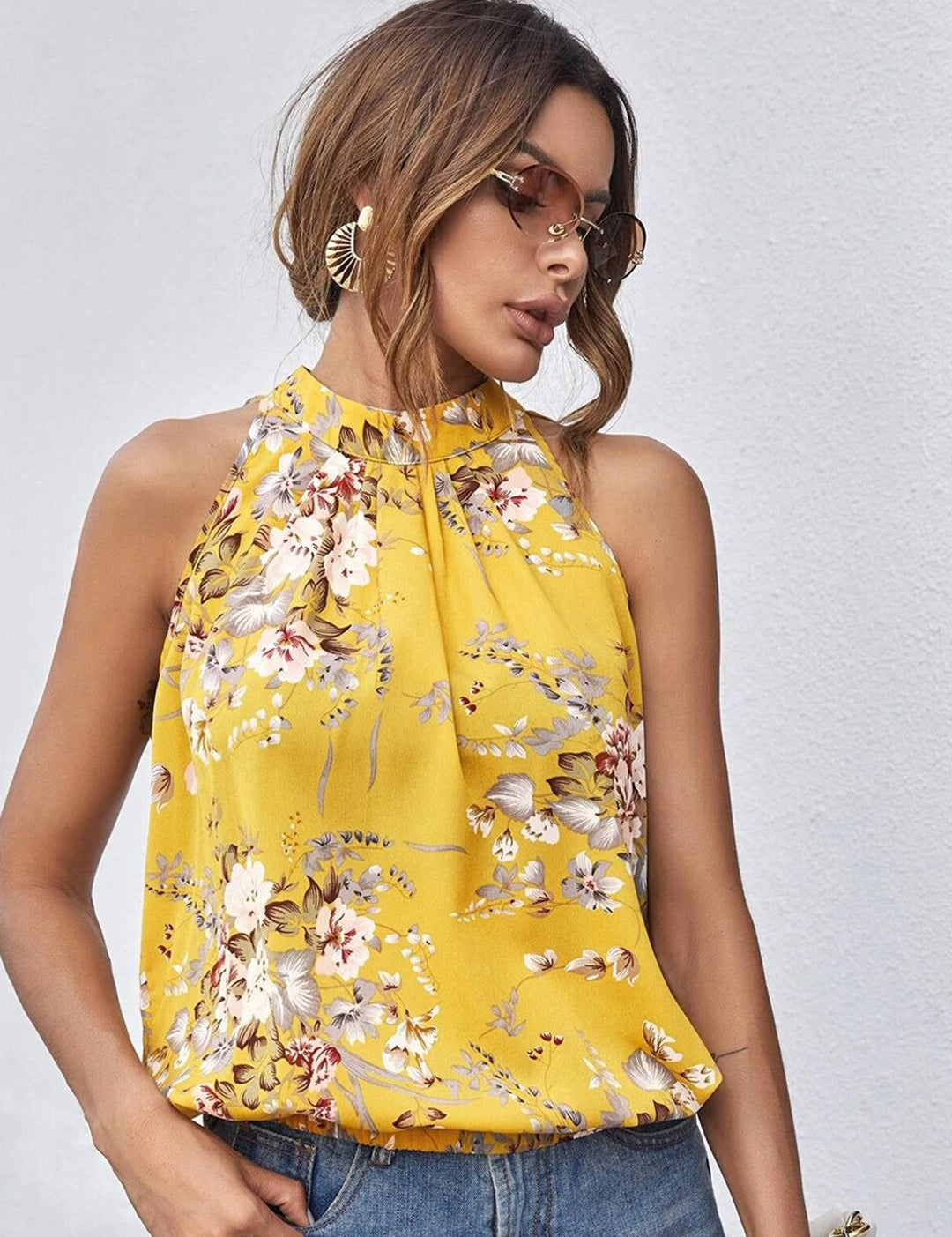 Kotty Women Multicoloured Floral Print Crepe Blouson Top