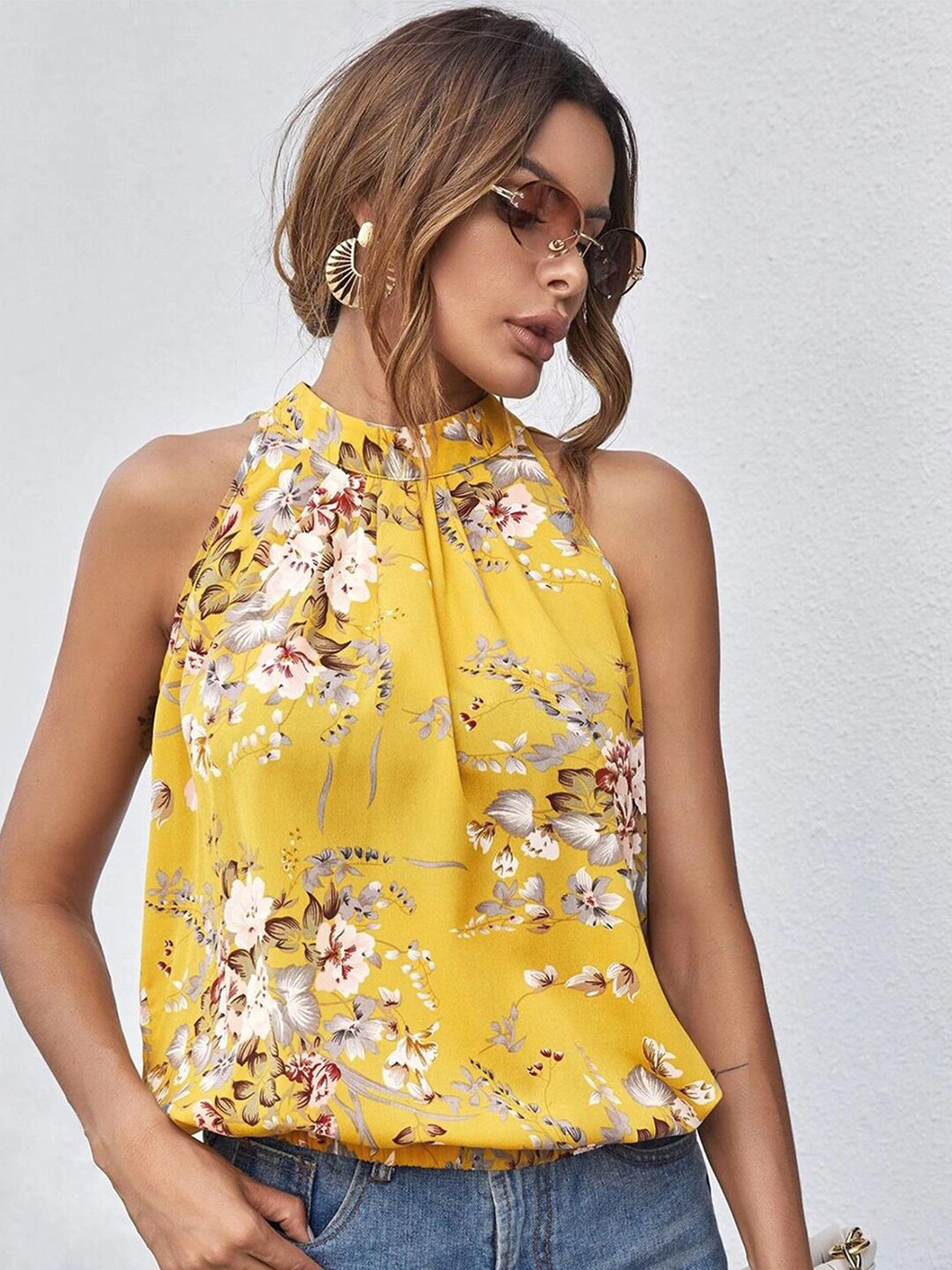 Kotty Women Multicoloured Floral Print Crepe Blouson Top