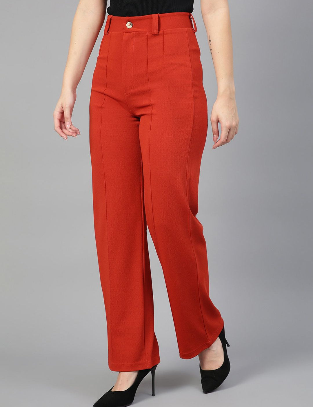 Kotty Women Pack Of 2 Straight Fit High-Rise Easy Wash Parallel Trousers