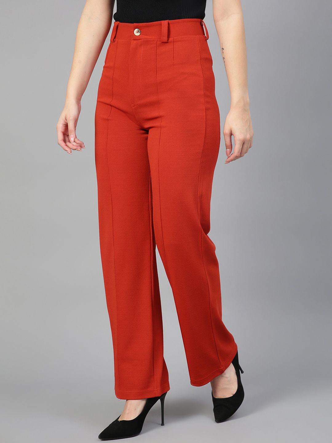 Kotty Women Pack Of 2 Straight Fit High-Rise Easy Wash Parallel Trousers