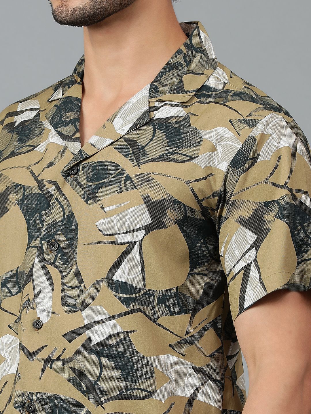 Kotty Men Cuban Collar Abstract Printed Casual Shirt