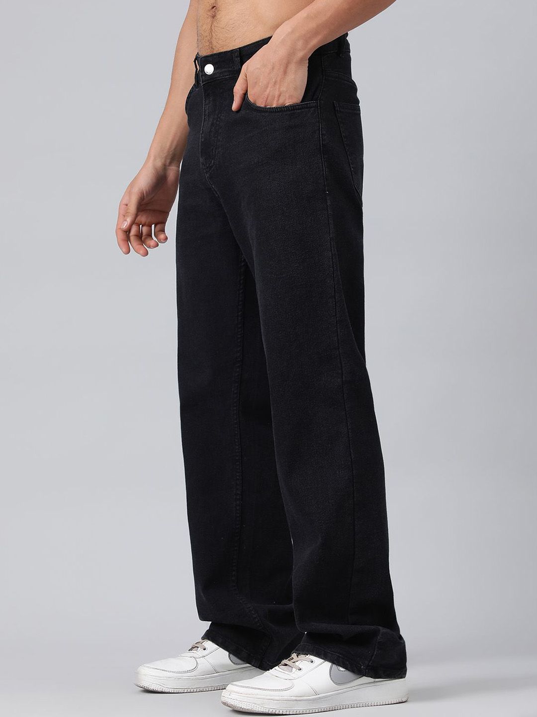 Kotty Men Black Jean Straight Fit Low-Rise Clean Look Stretchable Jeans