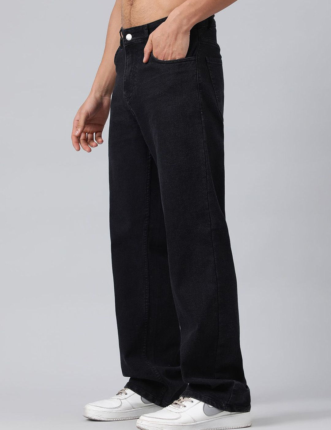 Kotty Men Black Jean Straight Fit Low-Rise Clean Look Stretchable Jeans