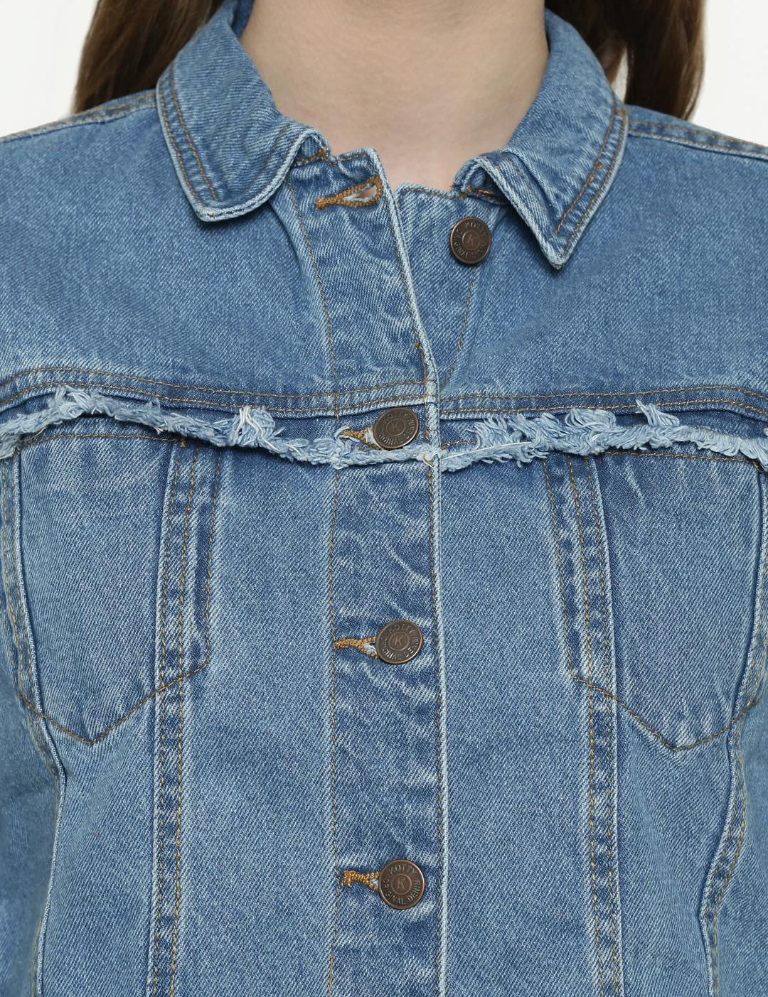 Kotty Women Blue Printed Denim Jacket