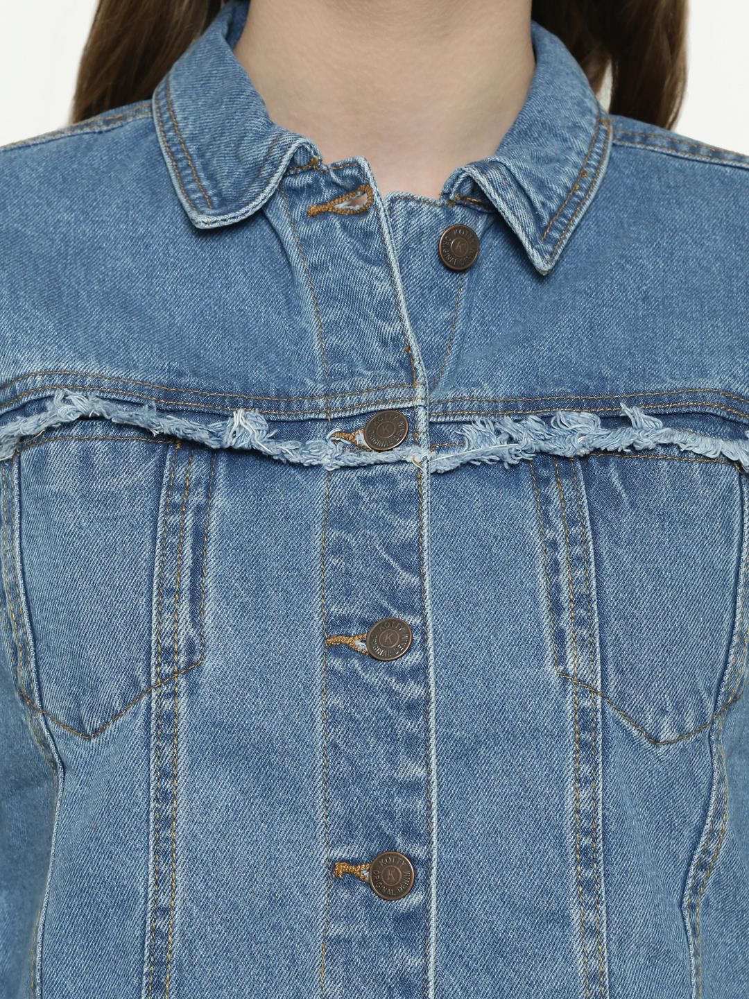 Kotty Women Blue Printed Denim Jacket