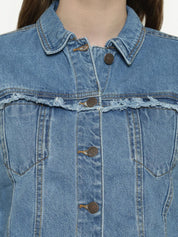 Kotty Women Blue Printed Denim Jacket