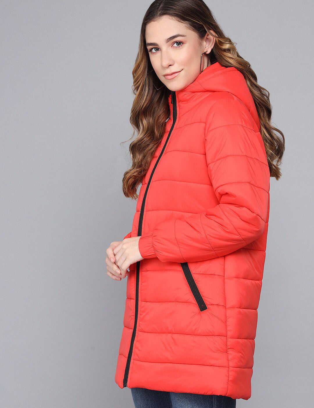 Kotty Women Orange Longline Outdoor Puffer Jacket