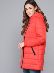 Kotty Women Orange Longline Outdoor Puffer Jacket