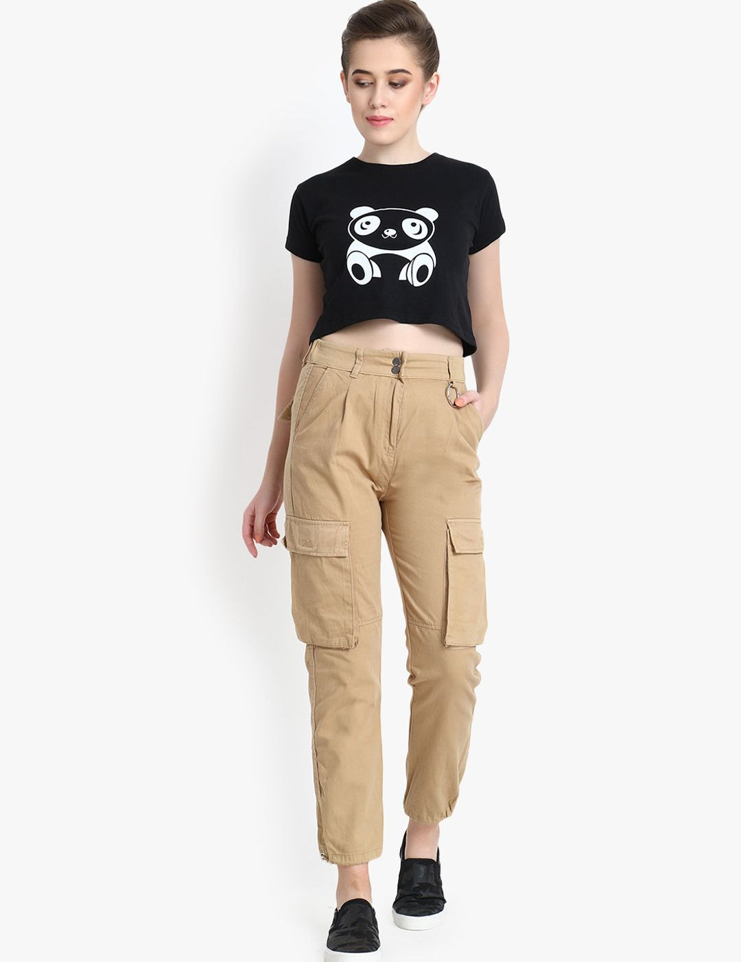 Kotty Women Beige Regular Fit Solid Cargos