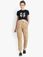 Kotty Women Beige Regular Fit Solid Cargos