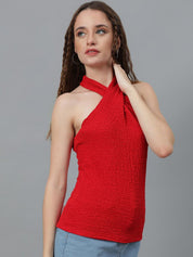 Kotty Self Design Halter Neck Regular Top