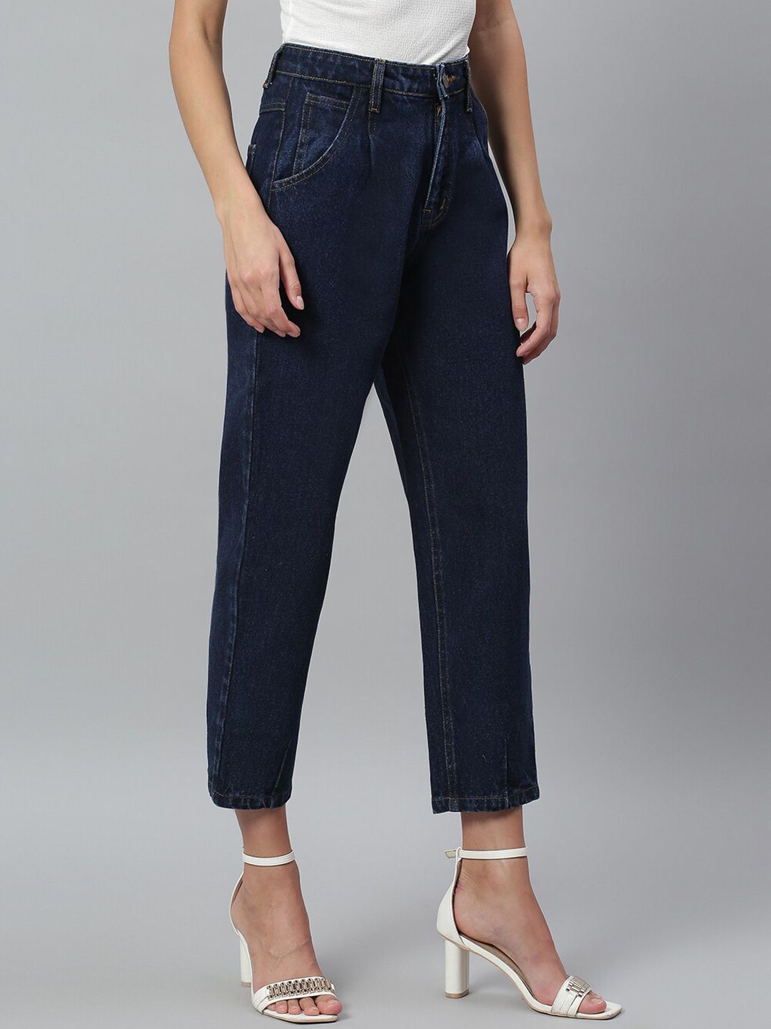 Kotty Women Navy Blue Boyfriend Fit Mid-Rise Cotton Clean Look Jeans