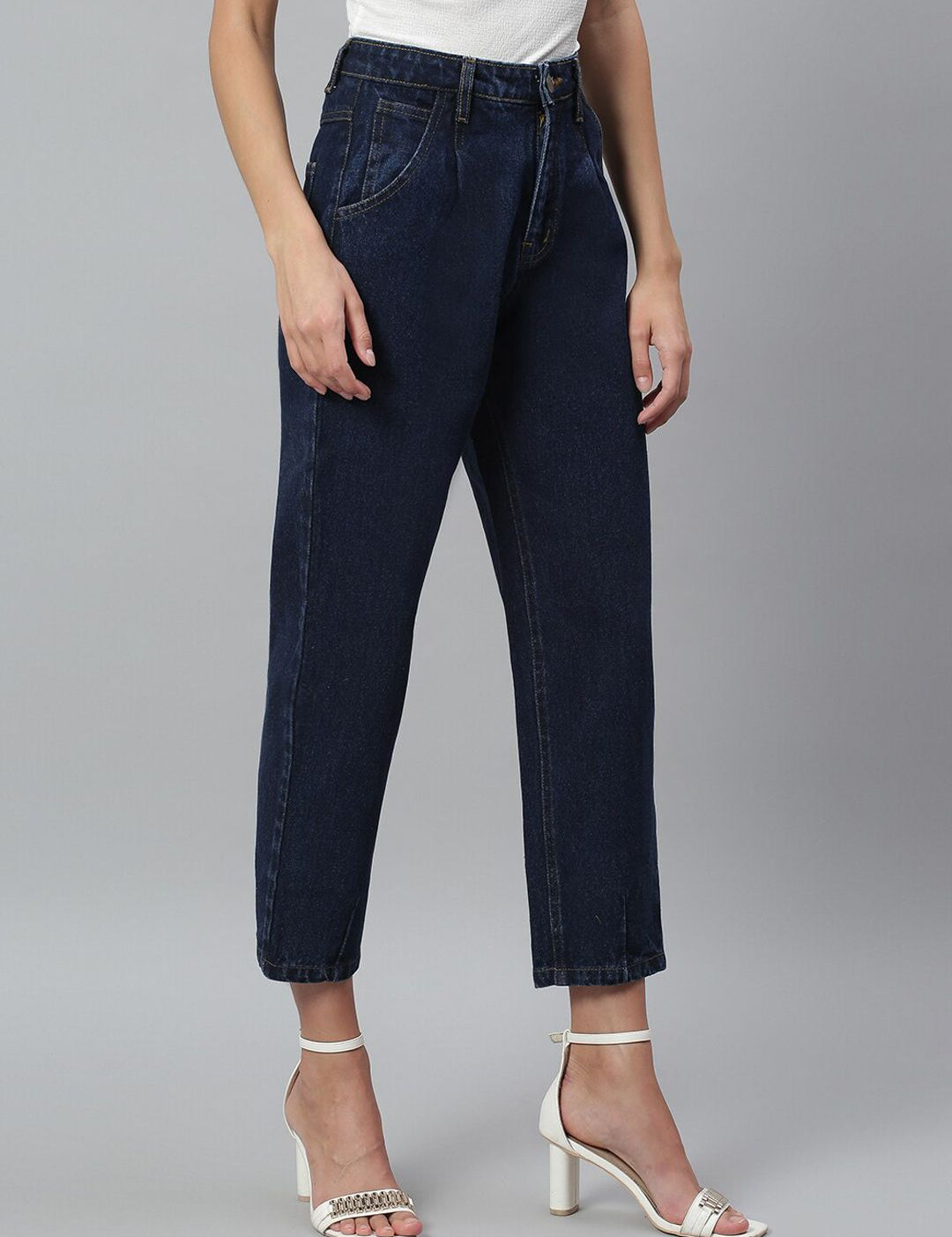 Kotty Women Navy Blue Boyfriend Fit Mid-Rise Cotton Clean Look Jeans