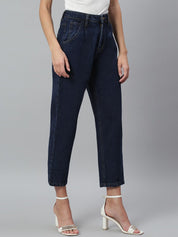 Kotty Women Navy Blue Boyfriend Fit Mid-Rise Cotton Clean Look Jeans