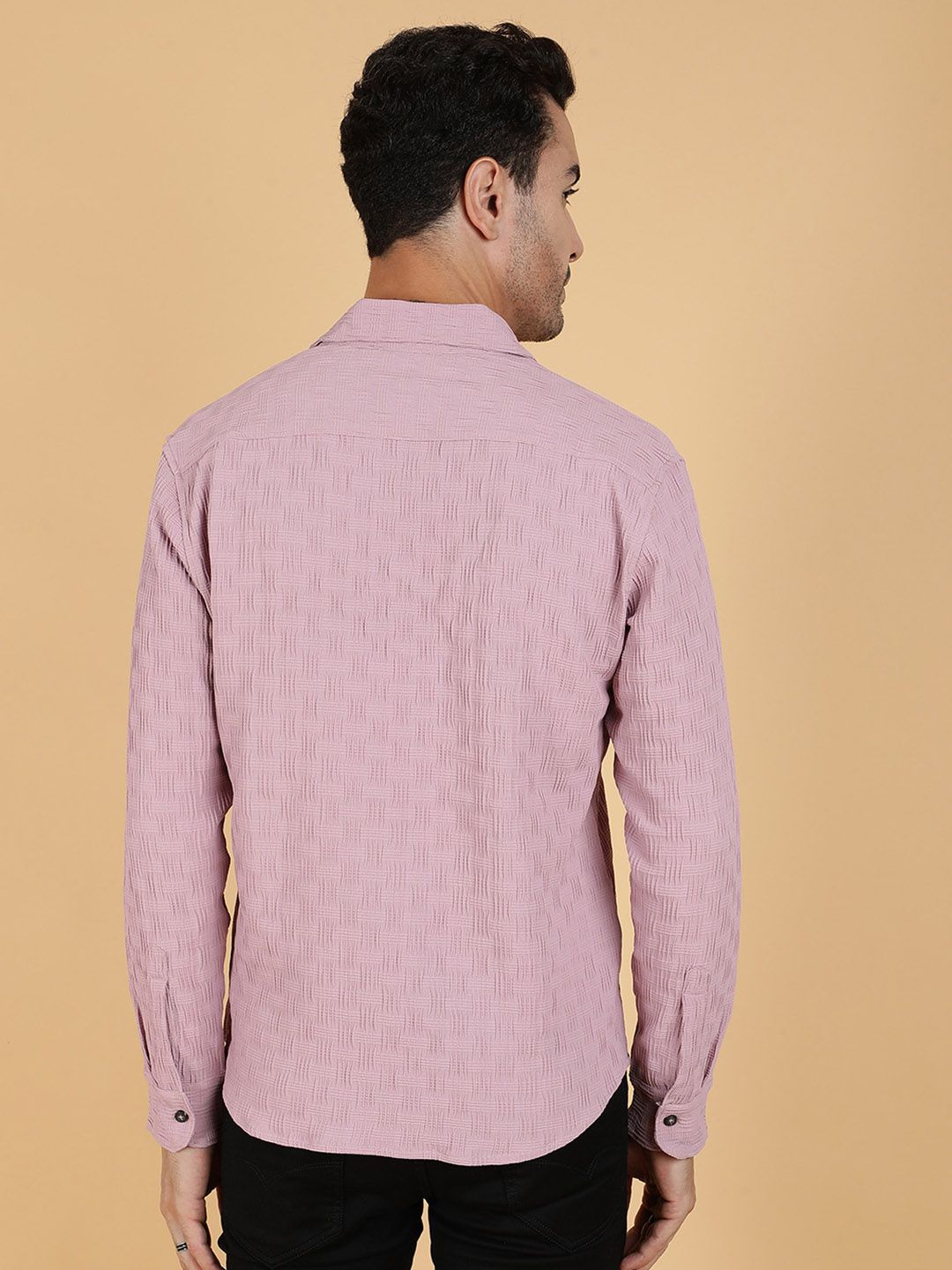 Kotty Men Relaxed Spread Collar Textured Casual Shirt