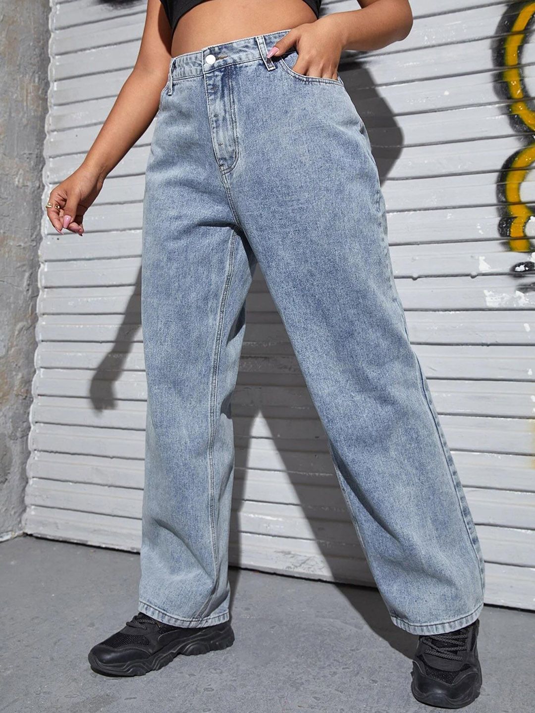 Kotty Women Jean Wide Leg High-Rise Heavy Fade Stretchable Jeans