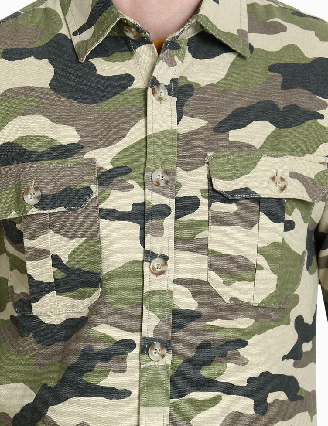 Kotty Men Green Camouflage Lightweight Denim Jacket