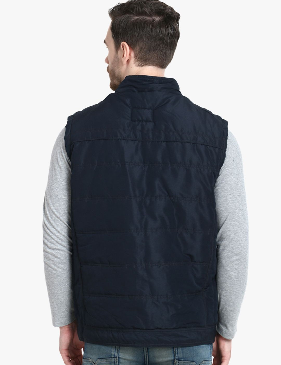 Kotty Men Navy Blue Solid Padded Jacket