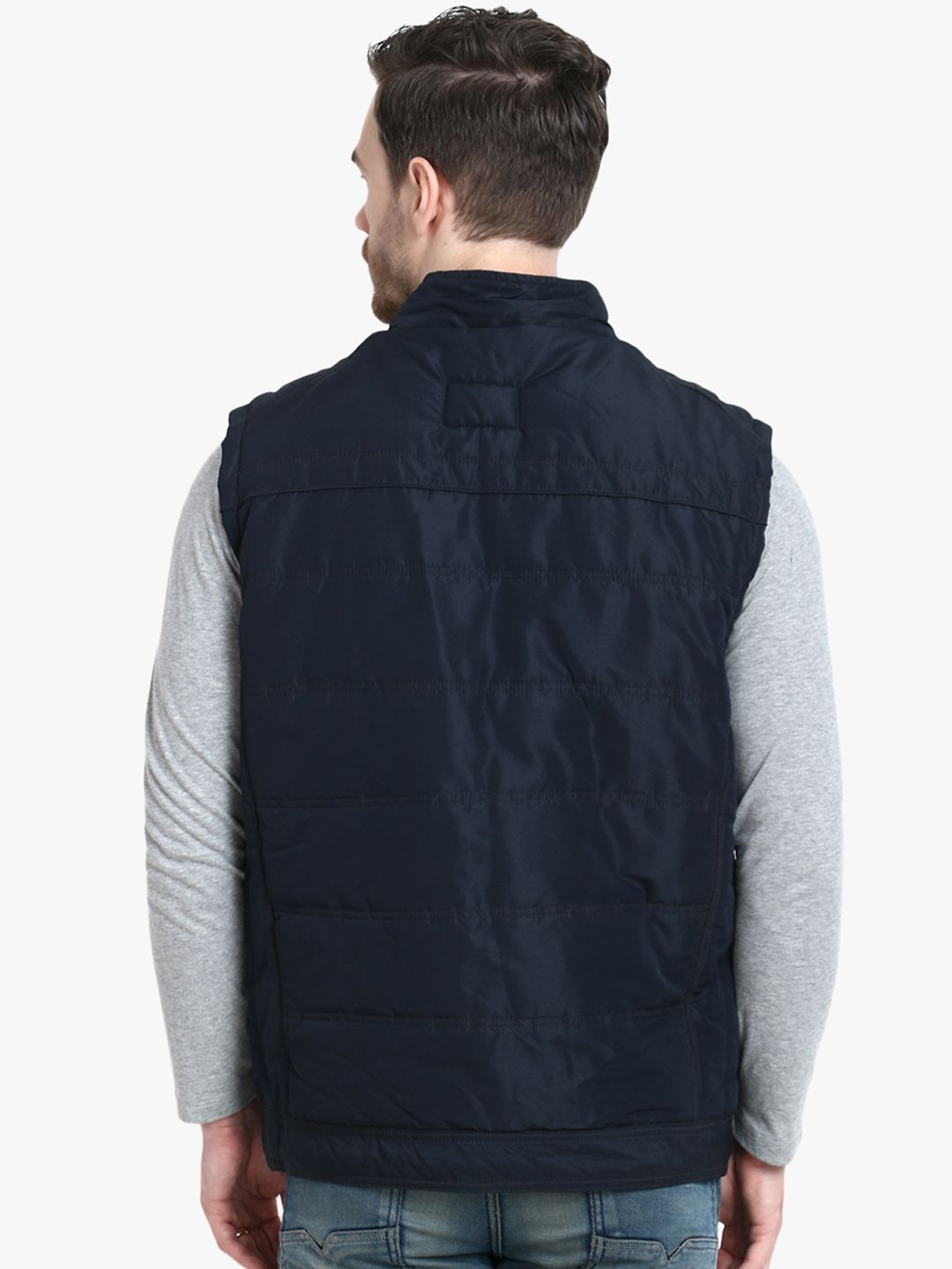 Kotty Men Navy Blue Solid Padded Jacket