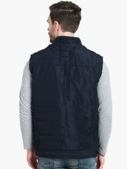 Kotty Men Navy Blue Solid Padded Jacket