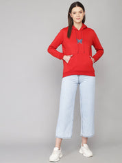 Kotty Women Red Printed Hooded Fleece Sweatshirt