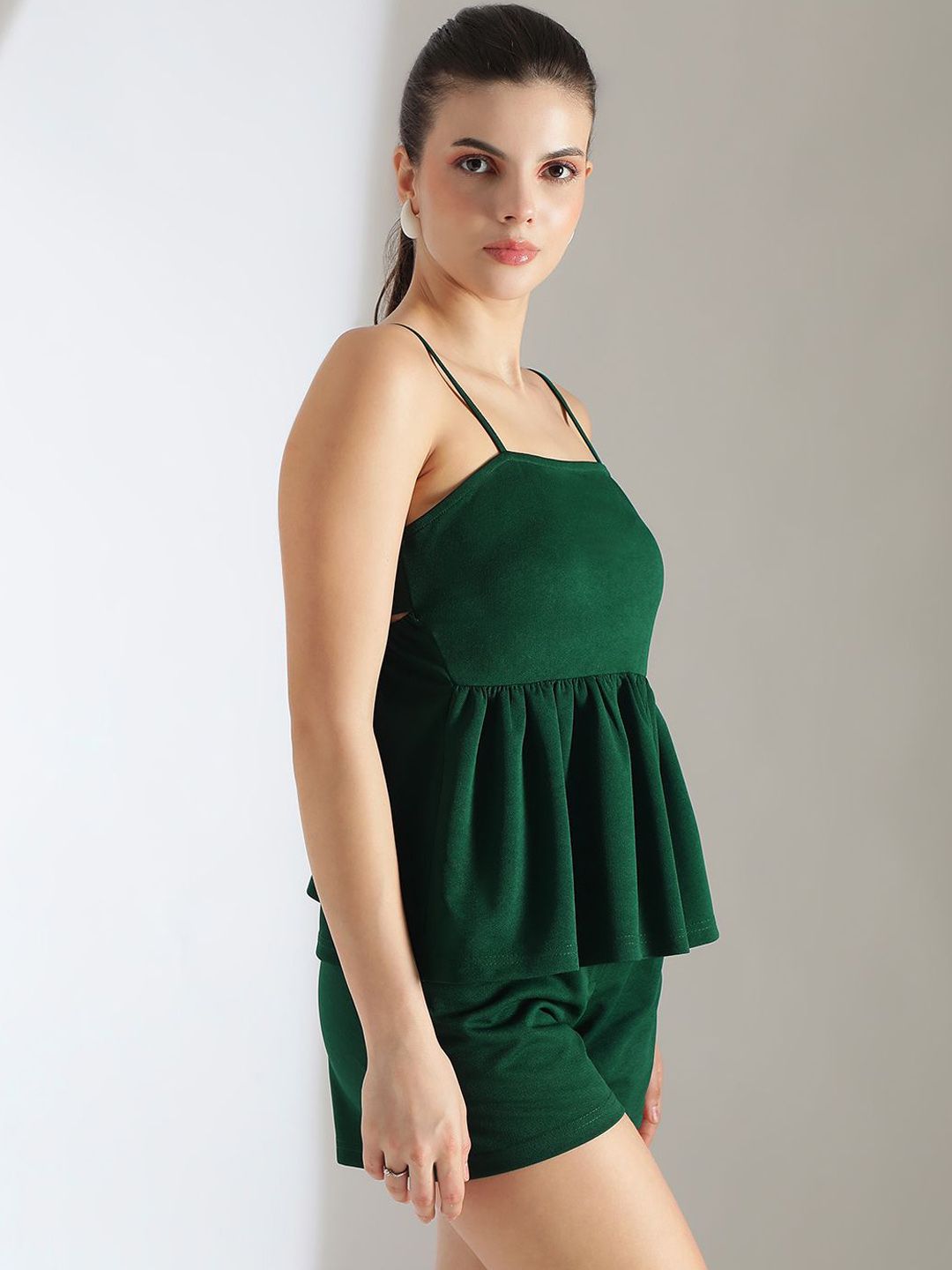 Kotty Green Square Neck Top With Short