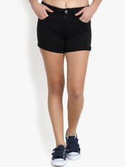 Kotty Women Black Solid Regular Fit Hot Pants