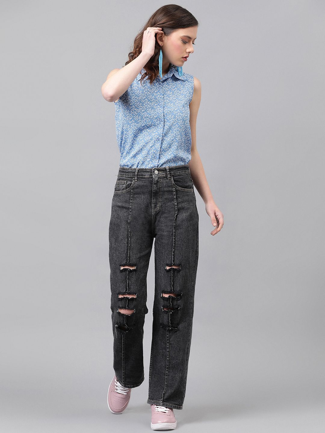 Kotty Blue Floral Printed Casual Shirt