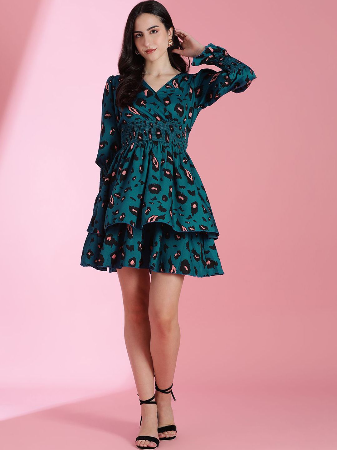 Kotty Women Printed Puff Sleeves Fit & Flare Dress