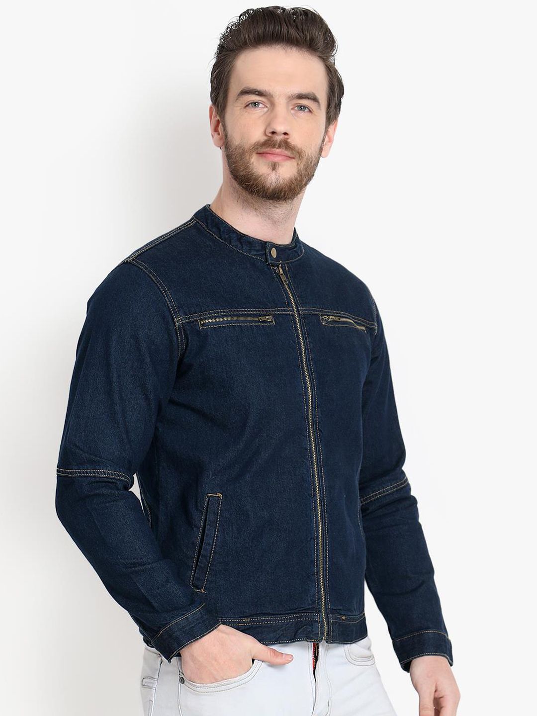 Kotty Men Blue Colourblocked Denim Jacket