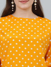 Kotty Yellow Polka Dot Print Flared Sleeve Satin Top