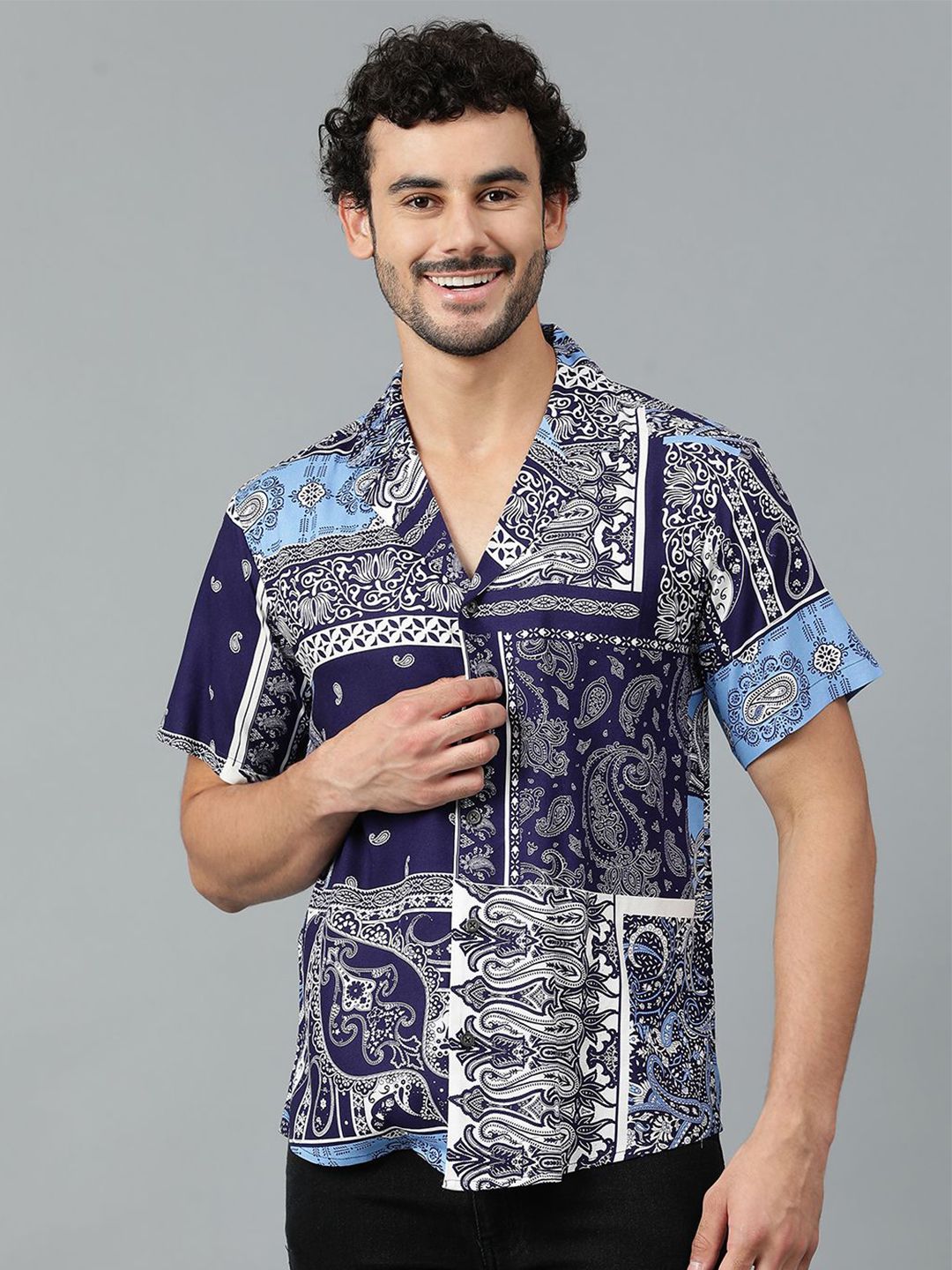 Kotty Men Cuban Collar Ethnic Motifs Printed Casual Shirt