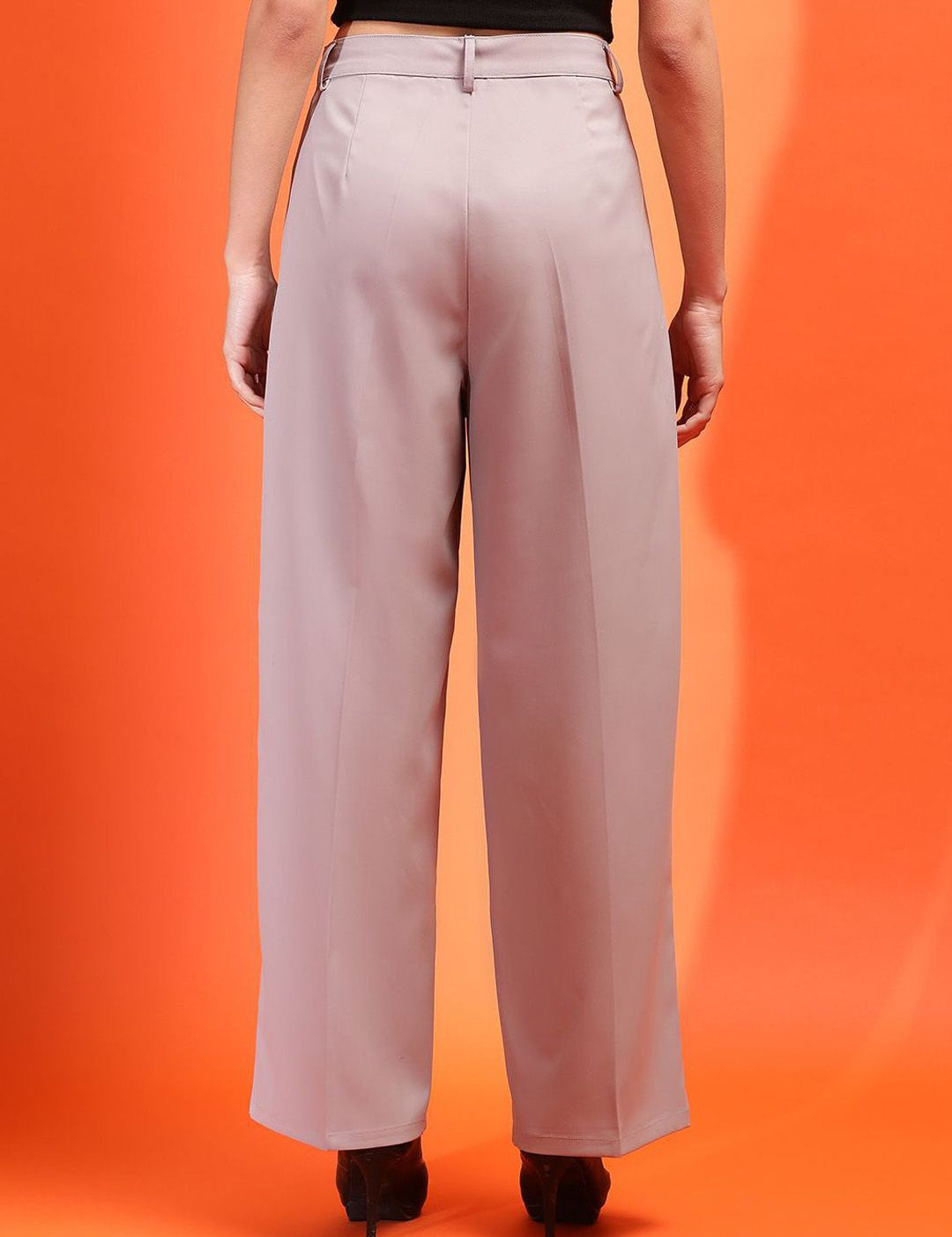 KOTTY BIZwear Women Relaxed Straight Fit High-Rise Easy Wash Pleated Trousers