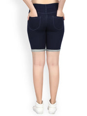 Kotty Women Blue Solid Regular Fit Denim Shorts