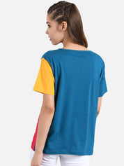 Kotty Women Yellow Colourblocked Round Neck T-shirt