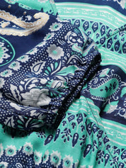 Kotty Blue & Green Ethnic Motifs Printed Wrap Maxi Dress