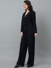 KOTTY BIZwear Navy Blue Notched Lapel Collar Blazer & Mid Rise Trouser