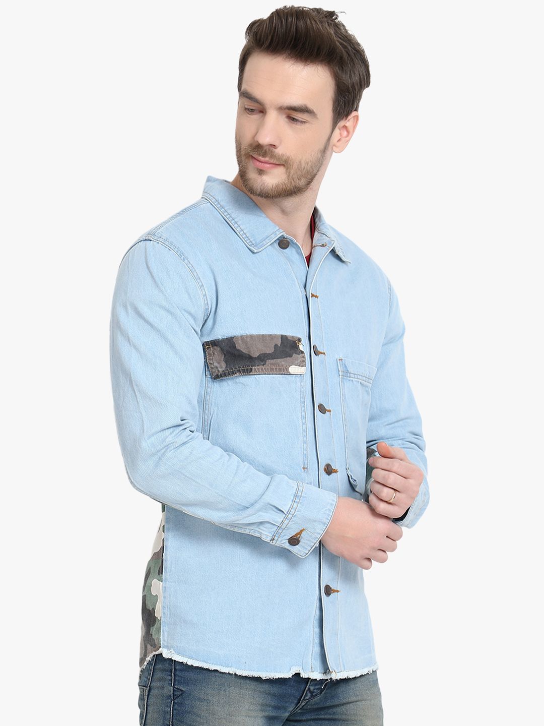 Kotty Men Blue Camouflage Denim Jacket
