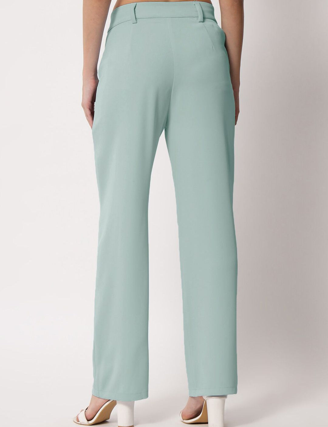 KOTTY BIZwear Women Green Relaxed Straight Leg Straight Fit High-Rise Trousers