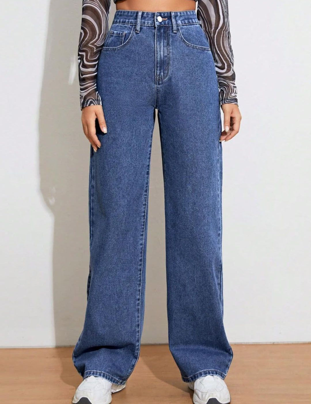 KOTTY Basics Women Blue Jean Wide Leg High-Rise Clean Look Stretchable Jeans