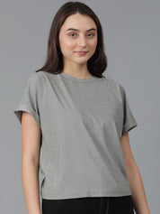 Kotty Round Neck Extended Sleeves Cotton T-shirt