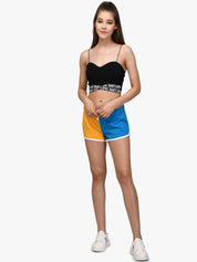 Kotty Women Yellow & Blue Colourblocked Regular Fit Regular Shorts