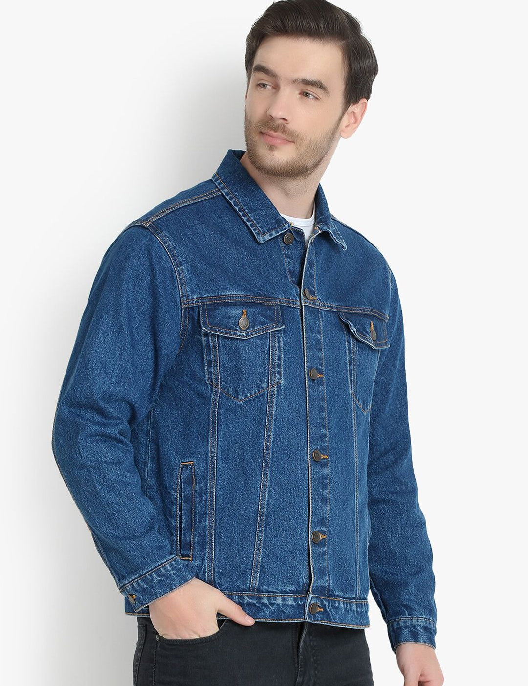 Kotty Men Blue Solid Denim Jacket