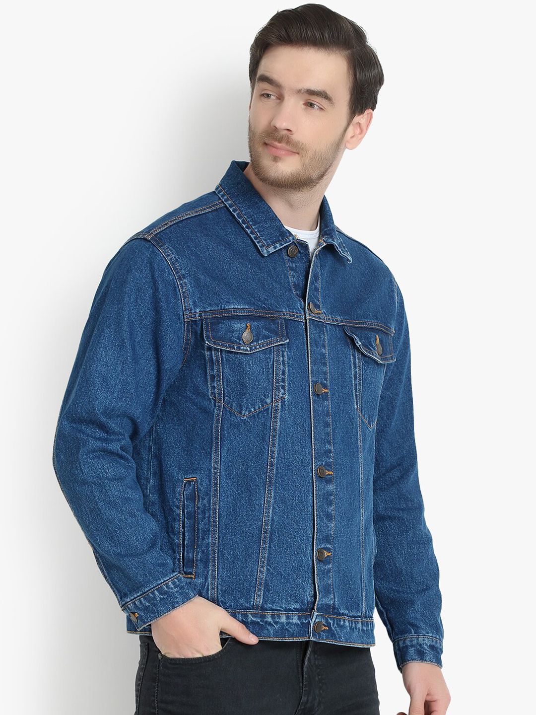 Kotty Men Blue Solid Denim Jacket