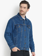 Kotty Men Blue Solid Denim Jacket