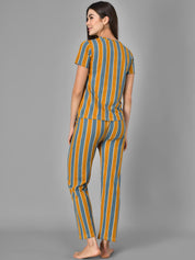 Kotty Women Mustard Yellow & Grey Striped Night Suit