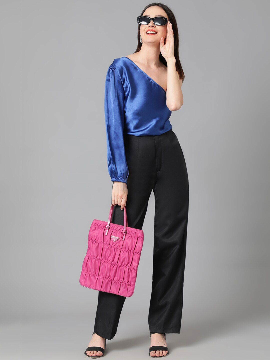 Kotty One Shoulder Puff Sleeve Satin Top