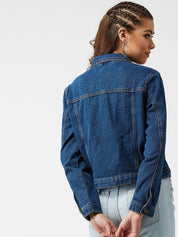 Kotty Women Navy Blue Solid Denim Jacket