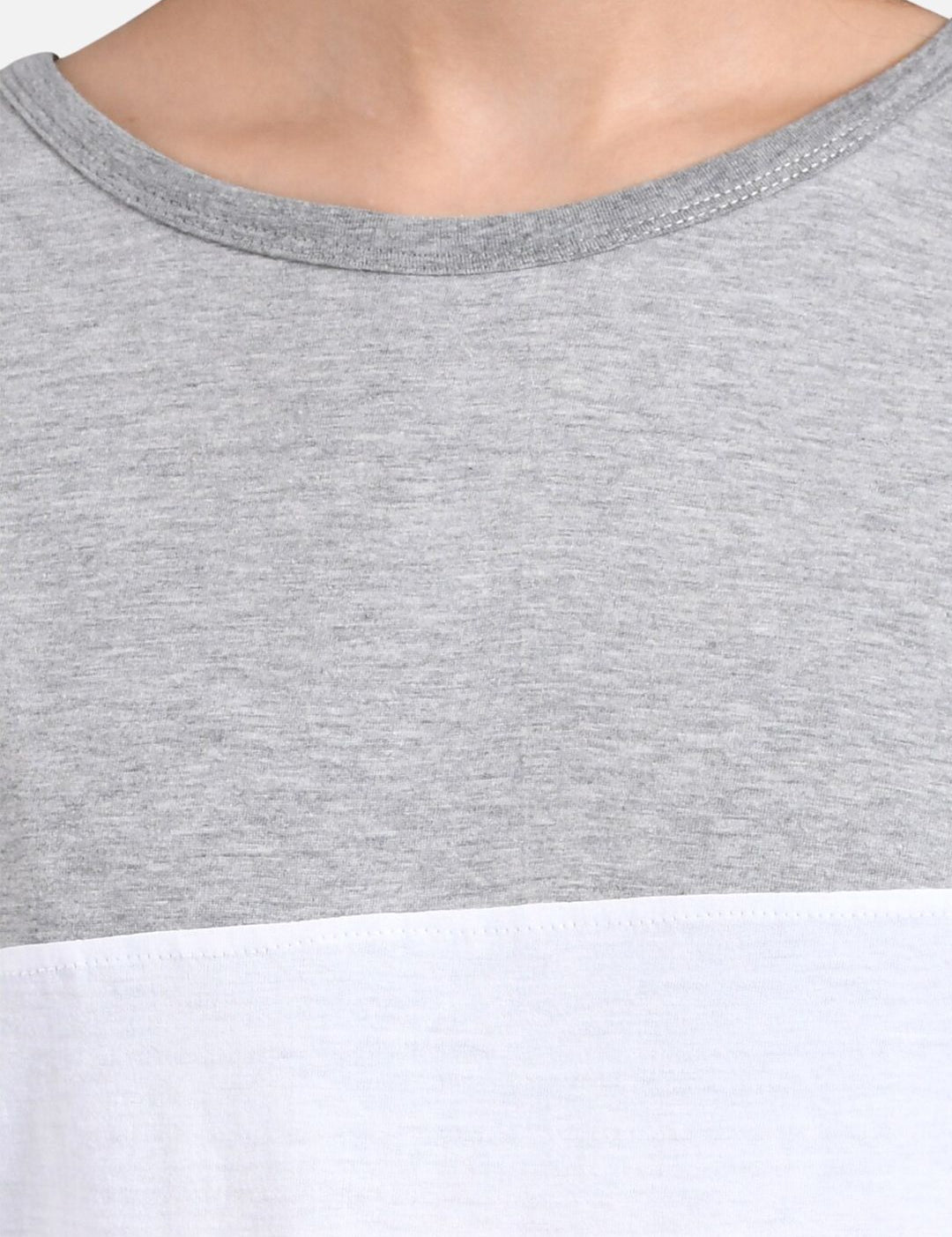 Kotty Women Grey Colourblocked Round Neck T-shirt